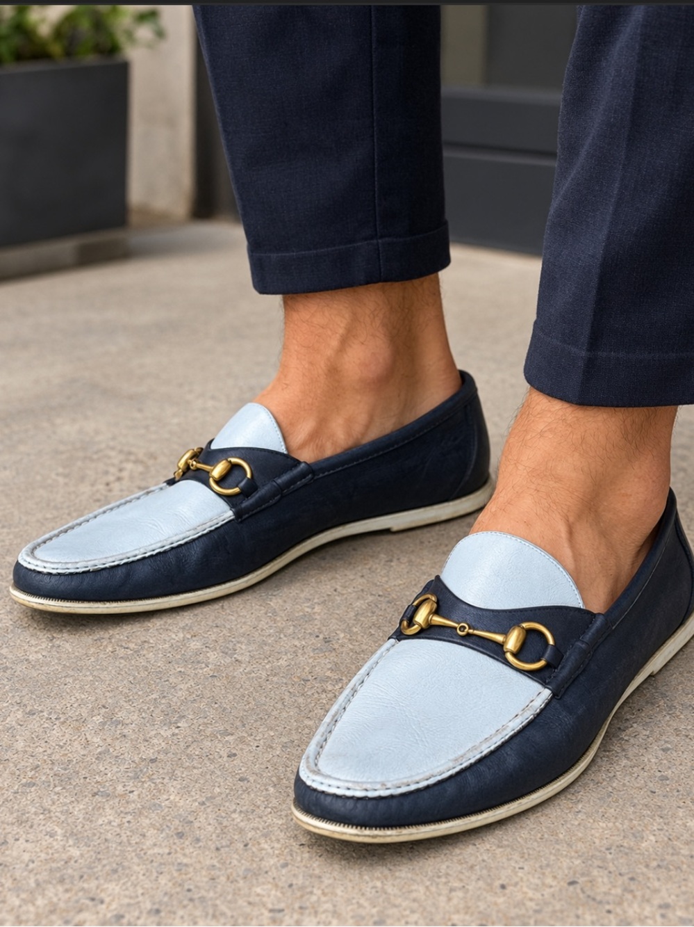 Gucci 1953 Blue And White Horsebit Leather Loafers Size 11 Men’s